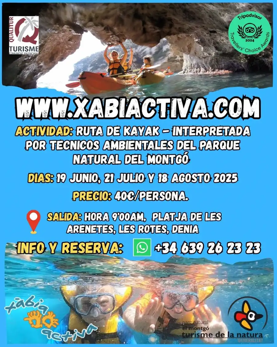 Cartel rutas en kayak verano 2025 PN Montgó